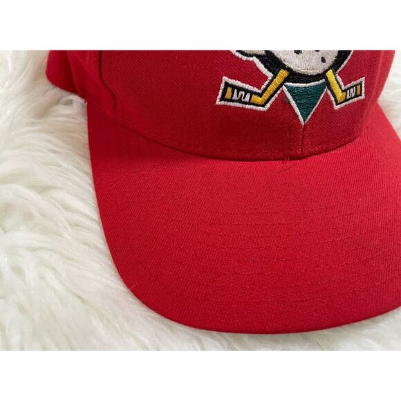Anaheim Mighty Ducks Vintage 90's Twins Enterprise RED Snapback Cap Hat **RARE** - Picture 4 of 12